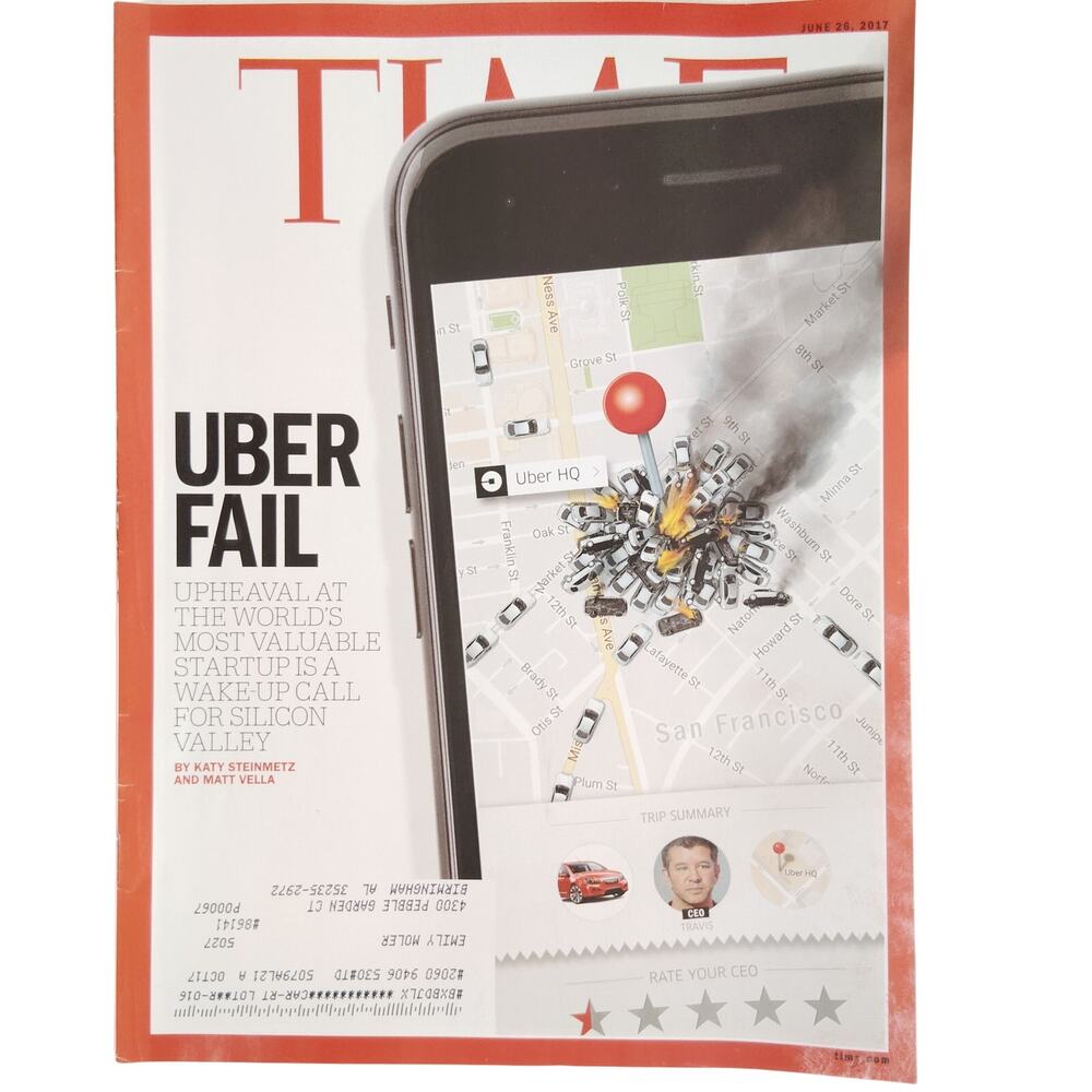 Time Magazine June 26 2017 Uber Fail Cover Vol 189 No 24 Collectible
